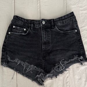 Zara Black Frayed Hem Jean Shorts